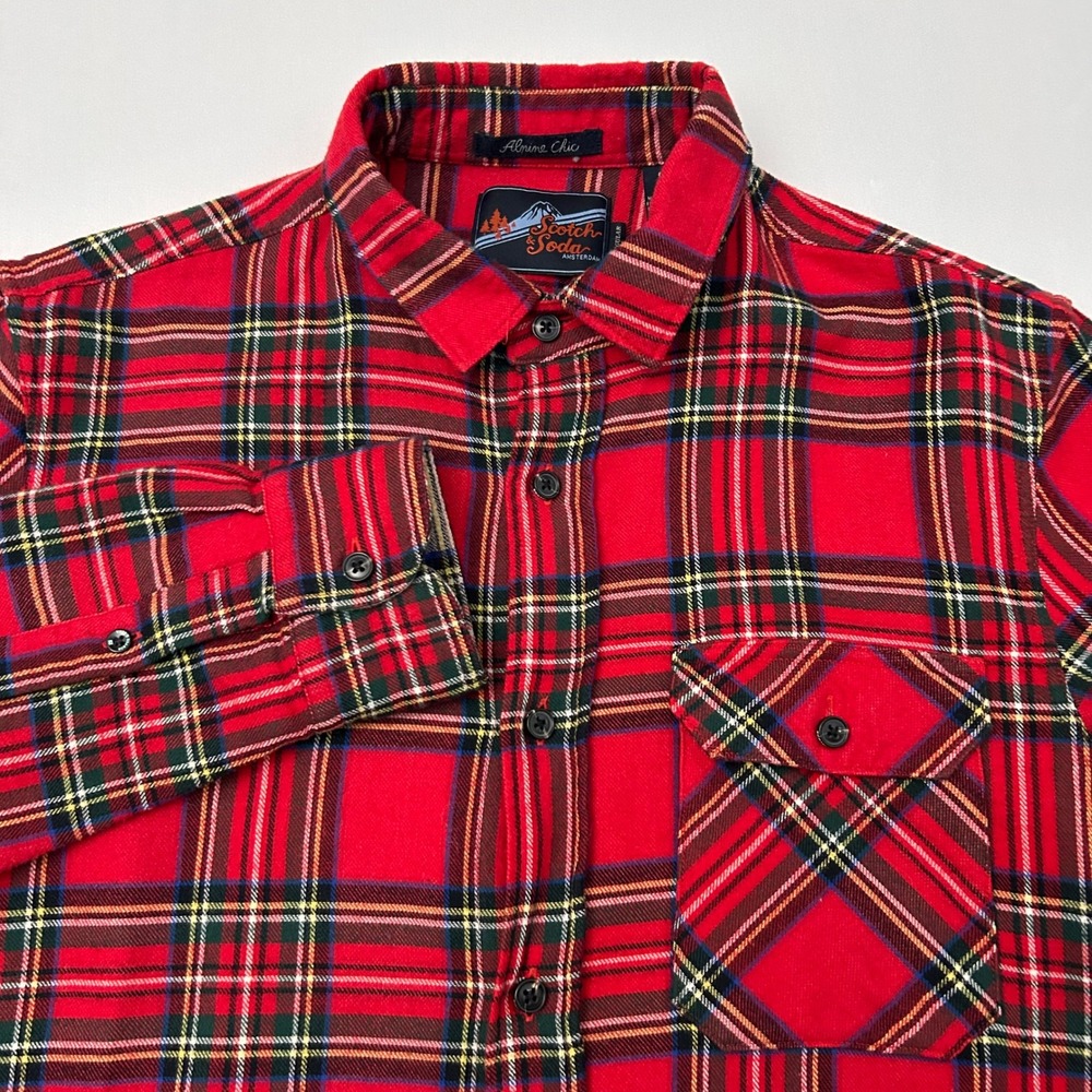 Scotch & Soda Men's Small Red Plaid Flannel Shirt Long Sleeve Button Up Casual